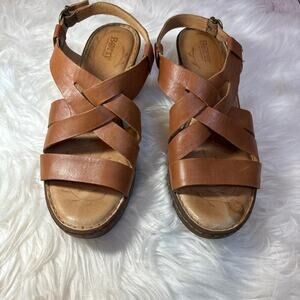 Born Camel Brown Leather Strappy Sandal Size 11M